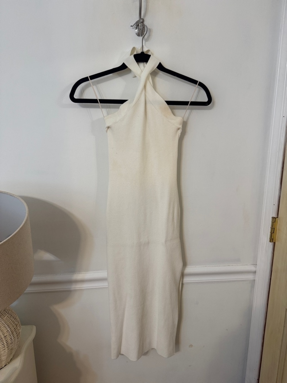 Wilfred Cream Halter Midi Dress with Twist Neck